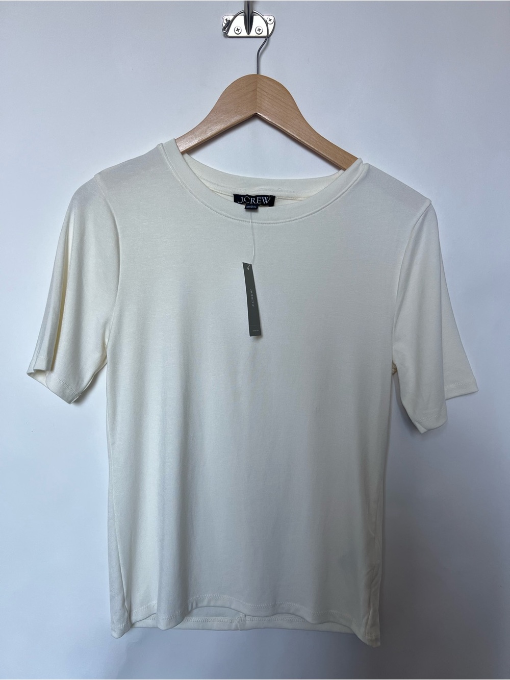J. Crew Refined rib elbow-sleeve T-shirt in Ivory Medium